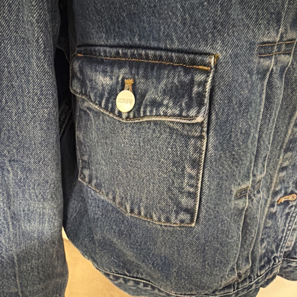 EUC J.Crew Denim LADY JACKET Round Neck Button Cropped Pleated CC952 Blue XXL - Picture 6 of 11